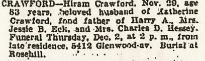 Crawford, Hiram Jr - Death Notice